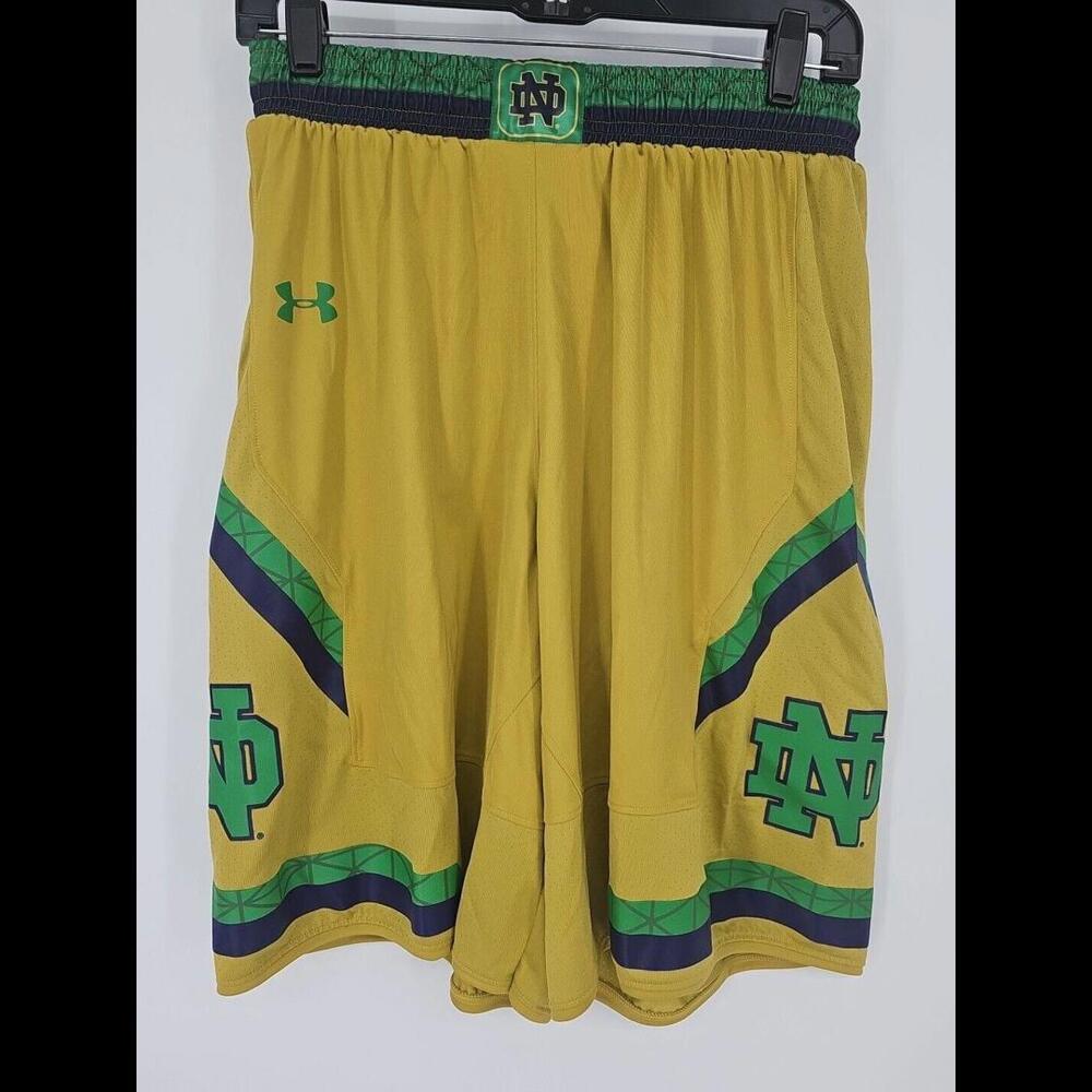 Notre Dame Under Armour Men's  Athletic Shorts Gold Green Blue Elastic‎ Sz M